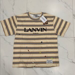 LANVIN Paris Striped Creme Paint Splatter T-Shirt Men’s size Large